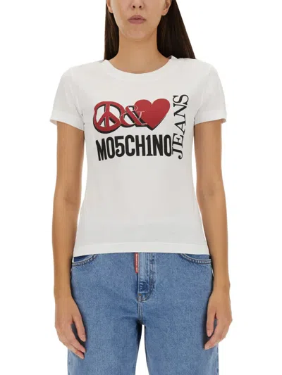 M05ch1n0 Jeans Logo Print T-shirt In J3001 Fantasy White