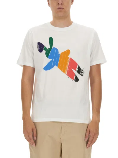 Ps By Paul Smith Rabbit Stripe Print T-shirt In White