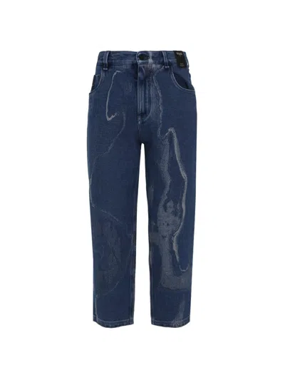 Fendi Contrasted Logo Motif Denim Trousers In Blue