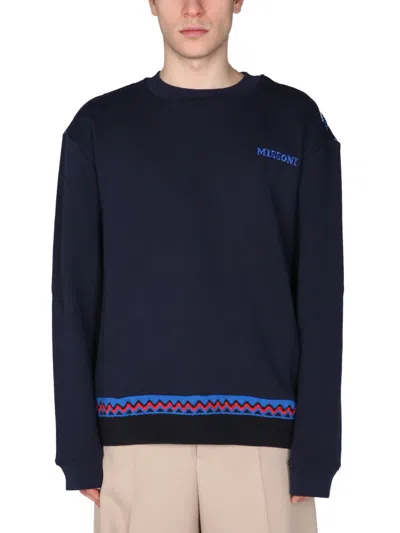 Missoni Cotton Crew-neck Sweatshirt In Azul