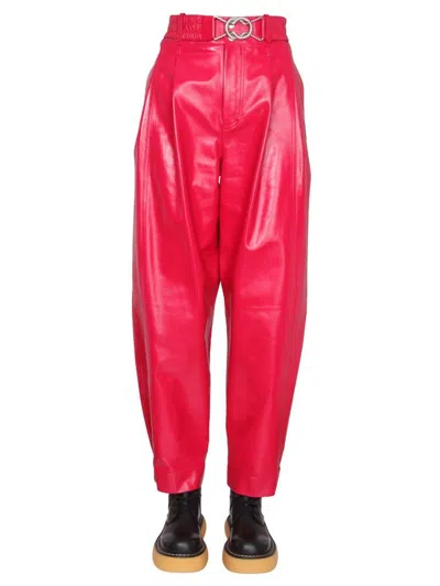 Bottega Veneta Cropped Leather Pants In Red