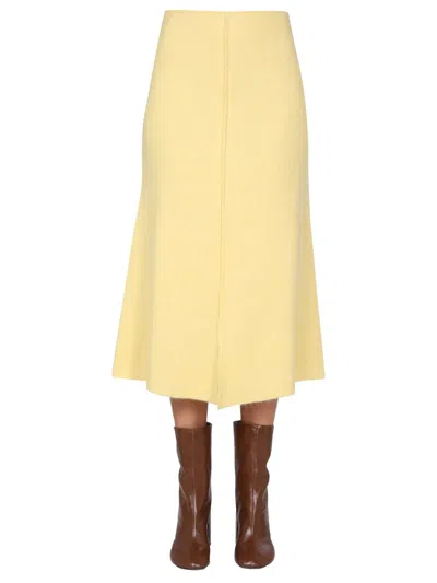 Jil Sander Pleated Twill Midi Skirt In Pastel Yellow