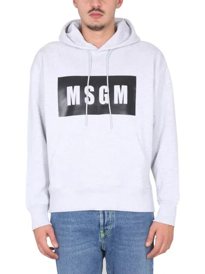 Msgm Sweatshirt With Logo Box In Grey