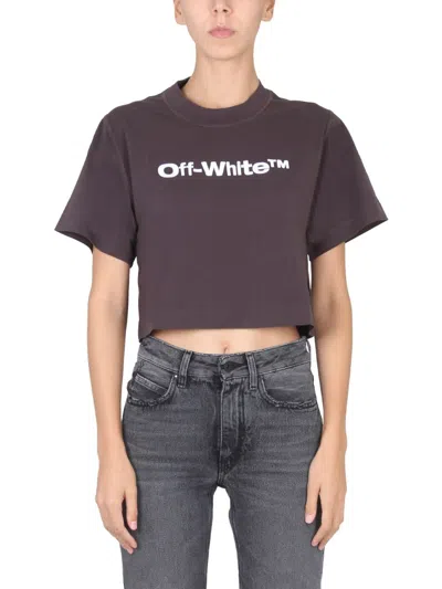 Off-white Cropped Logo-print T-shirt In Grey