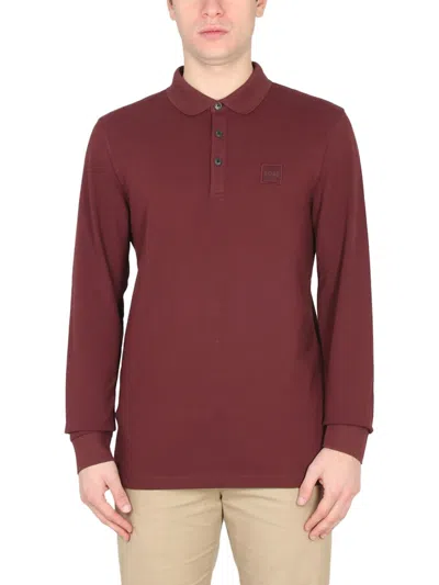 Hugo Boss Polo With Logo Patch In Brown