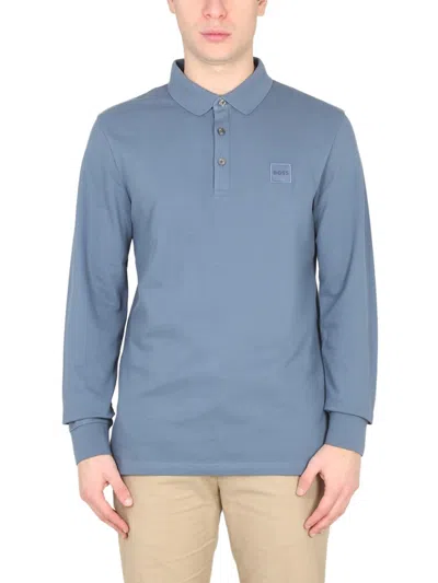 Hugo Boss Polo With Logo Patch In Blue