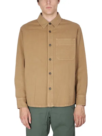 Apc Basile Patch-pocket Cotton-blend Shirt In Brown