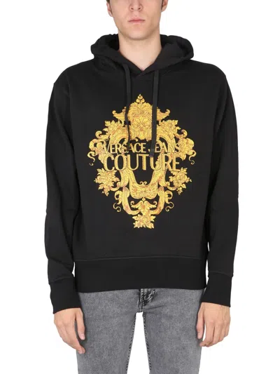 Versace Jeans Couture Logo-print Cotton Hoodie In Black