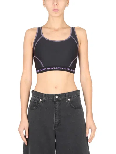 Versace Jeans Couture Crop Top With Logo Band In Black