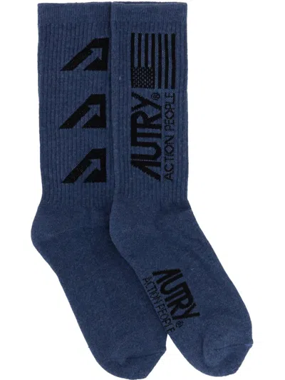 Autry Jaquard Logo Socks In Blue