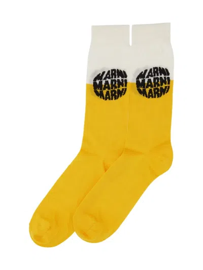 Marni Logo Intarsia-knit Socks In Yellow