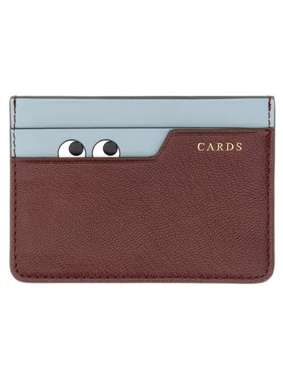 Anya Hindmarch Leather Card Holder In Bordeaux