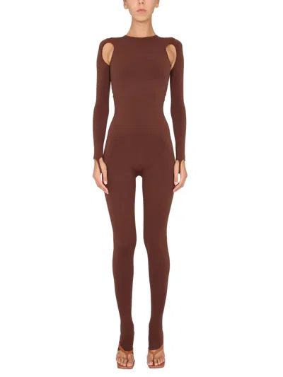Andreädamo Full Jumpsuit With Cut-out Details In Brown