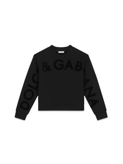 Dolce & Gabbana Kids' Intarsia-logo Cotton Sweatshirt In Black