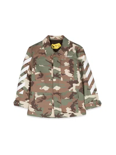 Off-white Kids' Logo-embroidered Camouflage-pattern Cotton Jacket In Multicolour