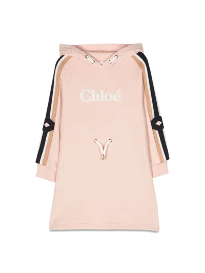 Chloé Kids' Hooded Dress With Logo In Pink