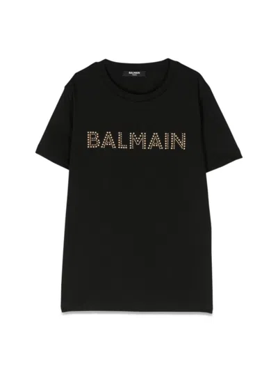 Balmain Kids' Gold Mc Logo T-shirt In Black