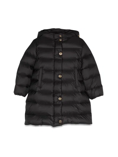 Versace Kids' Shiny Nylon Long Down Jacket In Black