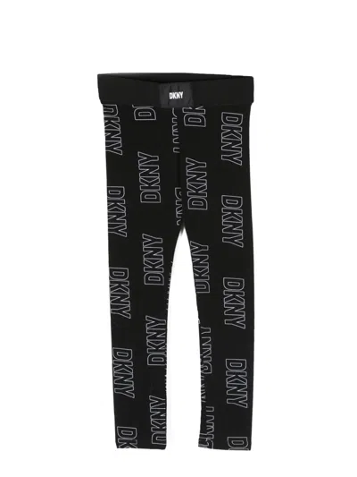 Dkny Kids' Logo-print Stretch-cotton Leggings In Black