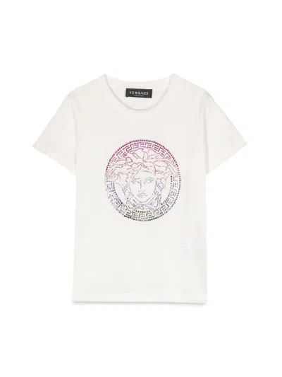 Versace Kids' Girls White Crystal Medusa Cotton T-shirt