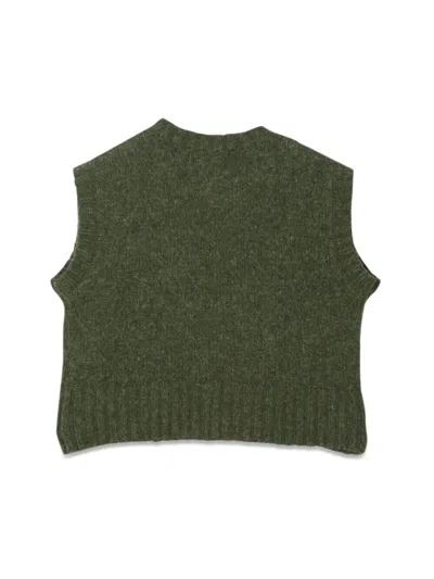 Aspesi Kids' Purl-knit Ribbed Knitted Waistcoat In Green