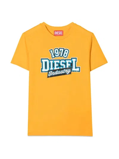 Diesel Kids' Logo印花棉t恤 In Yellow