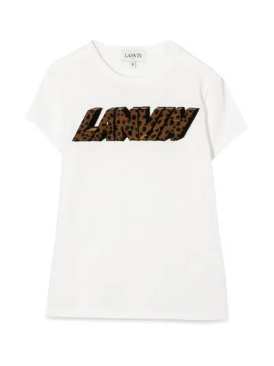 Lanvin Kids' Flocked Logo Cotton Jersey T-shirt In White