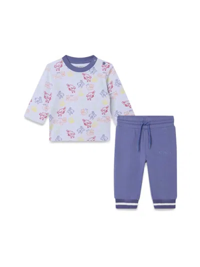 Kenzo Babies' Graphic-print Organic Cotton Tracksuit Set In Blue