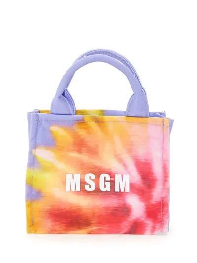 Msgm Mini Canvas Tote Bag In Multicolour