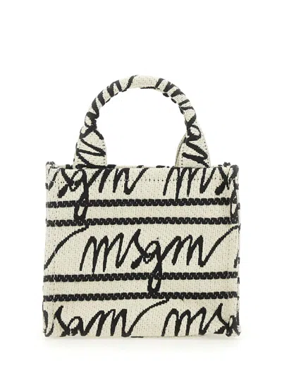 Msgm Mini Canvas Tote Bag In White