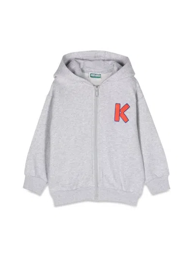 Kenzo Kids Boys Grey Cotton Logo Zip-up Hoodie In Gray Marl