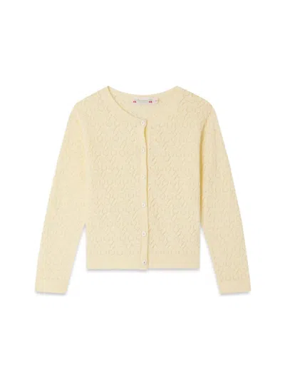 Bonpoint Kids' Cherry Open-knit Cotton Cardigan In Yellow