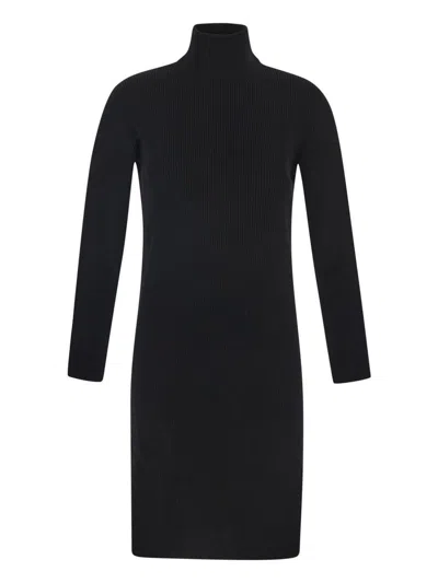 Bottega Veneta Stretch Wool Ribbed Dress In Black