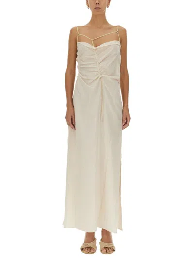 Jacquemus Gathered Long Lingerie Dress In Ivory