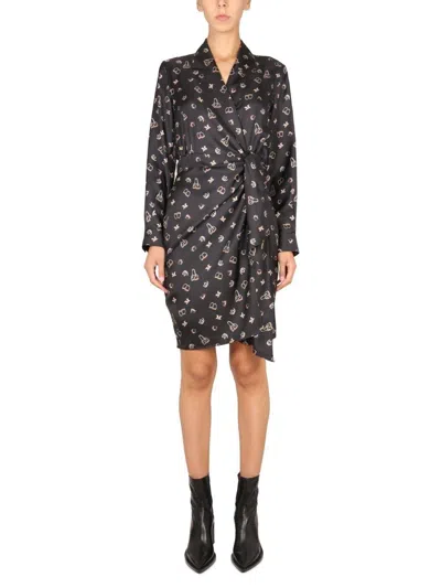 Max Mara All-over Patterned Long-sleeved Dress In Black