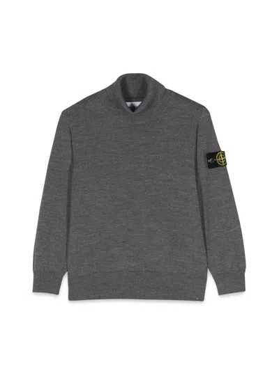 Stone Island Kids' Compass-badge Roll-neck Jumper In Charcoal