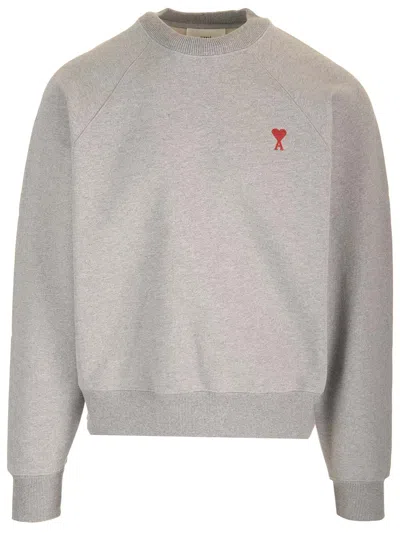 Ami Alexandre Mattiussi Logo Cotton Crewneck Sweatshirt In Heather Grey