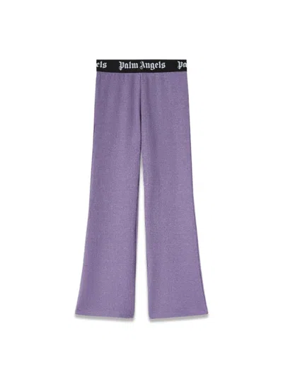 Palm Angels Kids' High-rise Ribbed-knit Flared Pants In Lilac