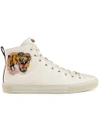 GUCCI GUCCI LEATHER HIGH-TOPS WITH TIGER - WHITE,478337BXOA012301555