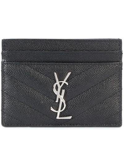 Saint Laurent Monogram Grained-leather Cardholder In Black