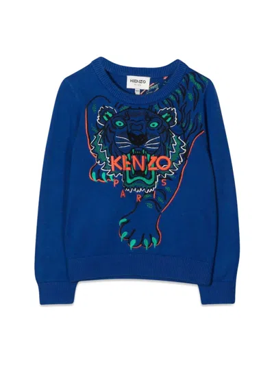 Kenzo Kids' Embroidered Cotton & Cashmere Sweater In Blue