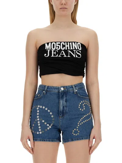 M05ch1n0 Jeans Tops With Logo In Black