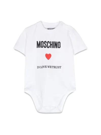 Moschino White Romper For Baby Girl With Logo