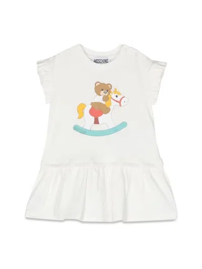 Moschino Babies' Teddy Bear Cotton Dress In 白色