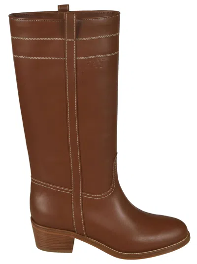 Fay Stitched Fitted Boots In Brown
