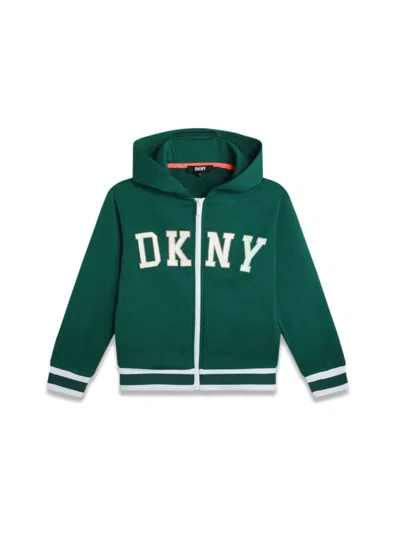Dkny Teen Boys Green Cotton Zip-up Top In Multicolour