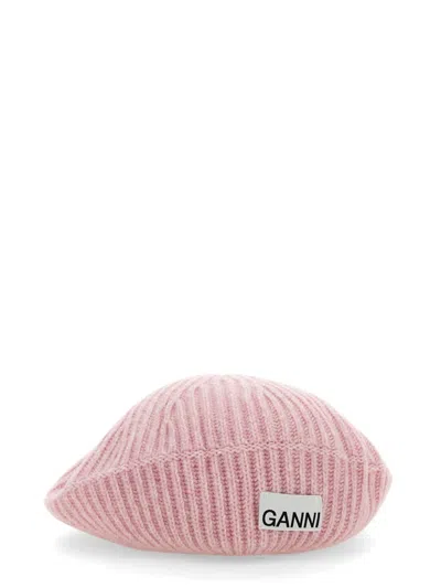 Ganni Ribbed Knit Beanie In Pink