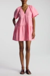 A.l.c Camila Short-oversized Sleeve Tiered Mini Dress In Light Grapefruit