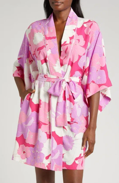 Natori Satin Wrap Dressing Gown In Pink