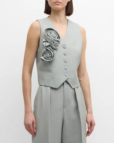 Dice Kayek Rose Applique Single-breasted Waistcoat In Almond Green